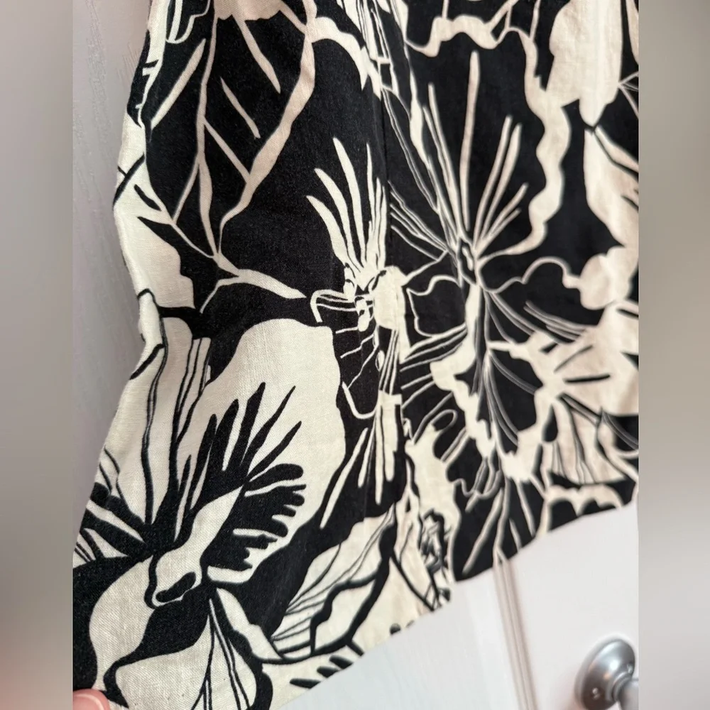 GAP Dress - Linen Blend Black/Cream Print - Picture 2 of 10